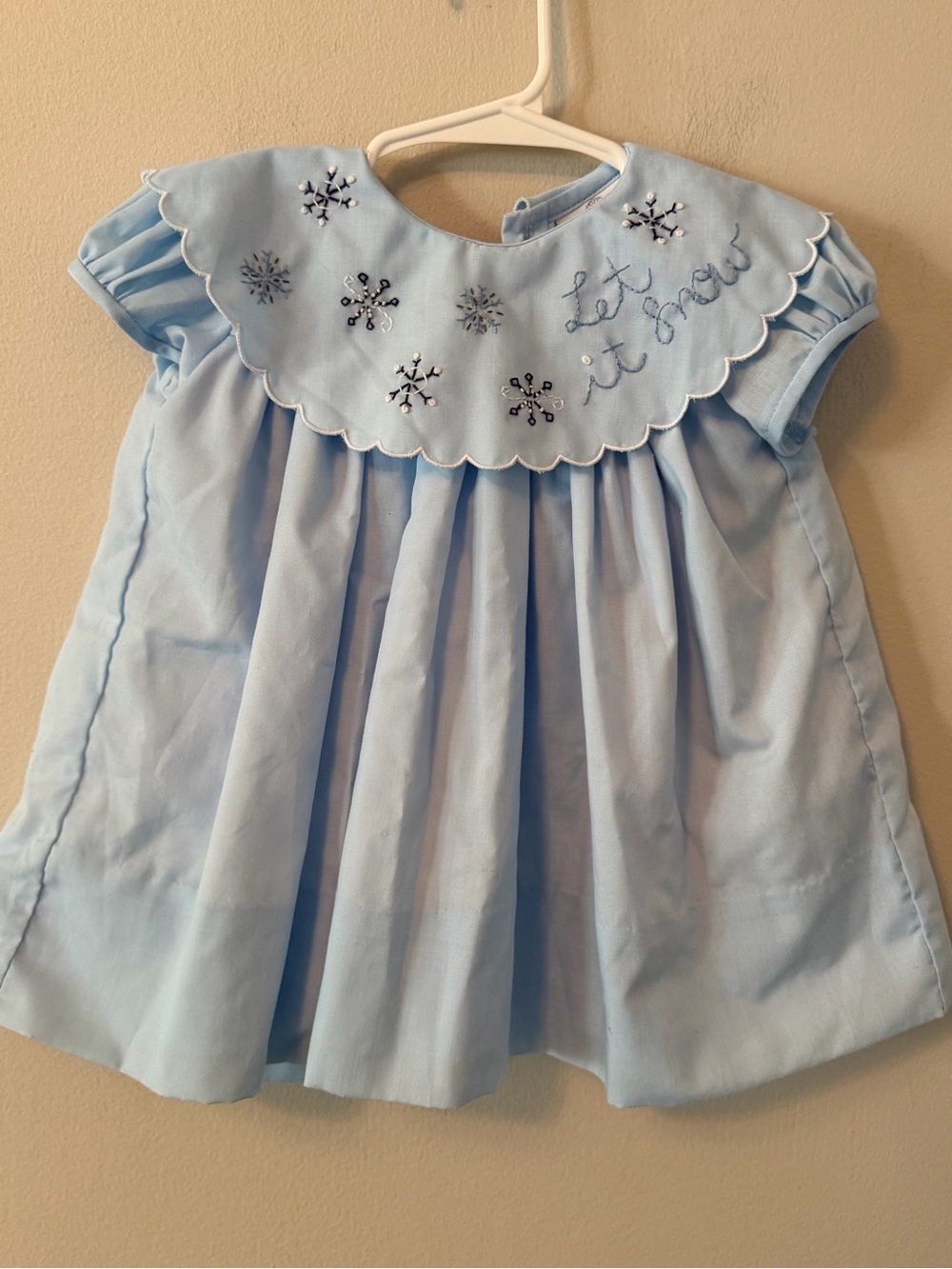 The Proper Peony Light Blue Embroidered Snowflake  Let it Snow Dress Top